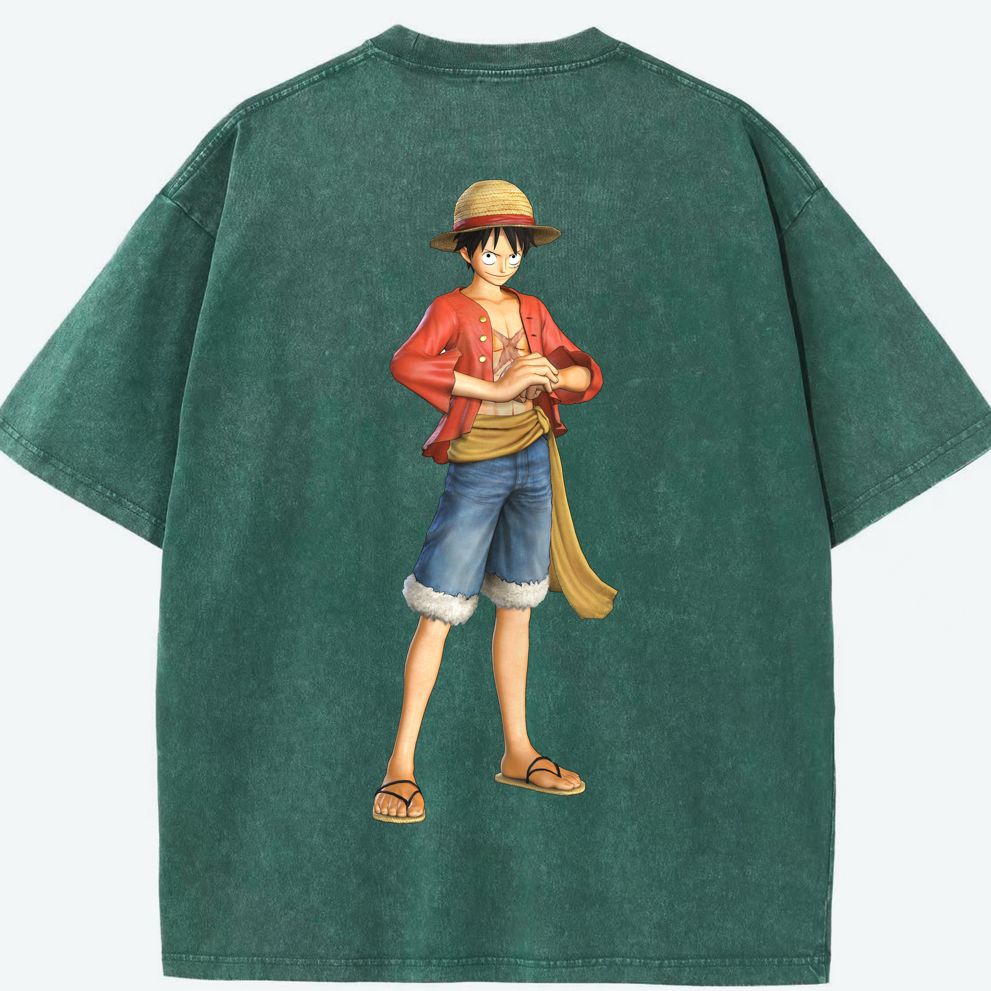 ワンピース モンキー・D・ルフィ ONE PIECE Monkey D. Luffy 綿100% ヴィンテージ風 半袖Tシャツ（背面プリント）